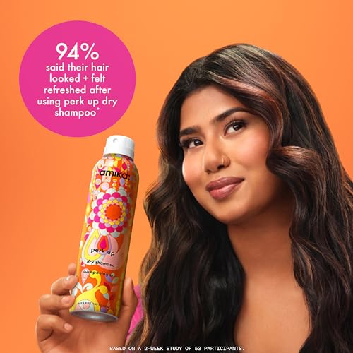 Bottle of Amika dry shampoo on a white background