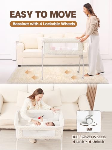 MinoBub bassinet beside an adult bed