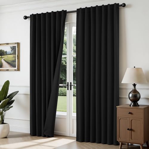 Joydeco 96-inch black curtains front view