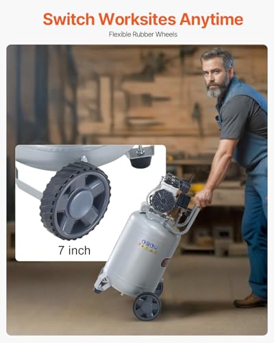Side profile of VEVOR 13-gallon compressor with wheels