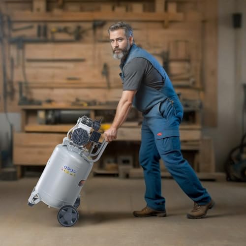 Portable VEVOR air compressor being moved