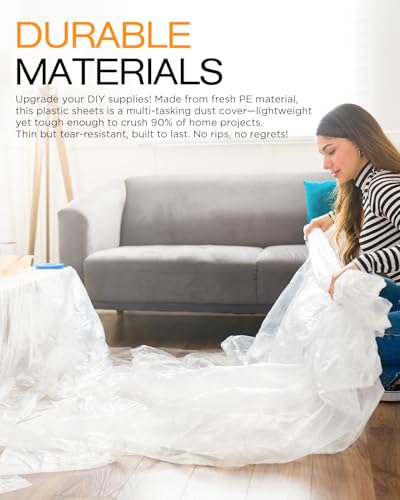 Plastic drop cloth unfolded on floor