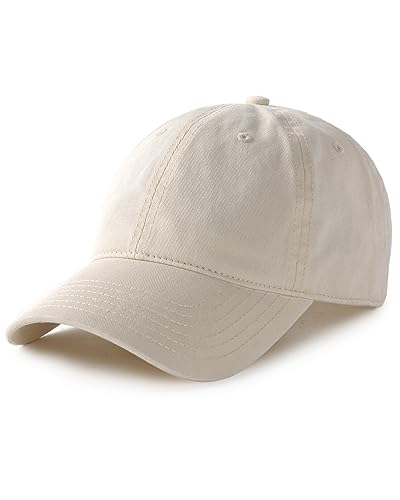 Front view of beige FURTALK washed cotton baseball cap