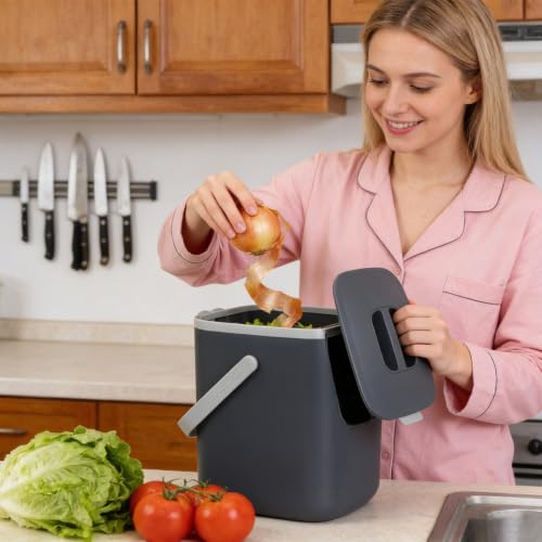 Compost bin placed on a kitchen counter