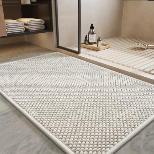 PADOOR 17x28 Beige&Cream Chenille Bath Mat surface