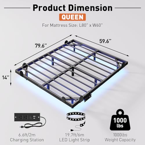 AGXI Queen platform bed LED side lighting