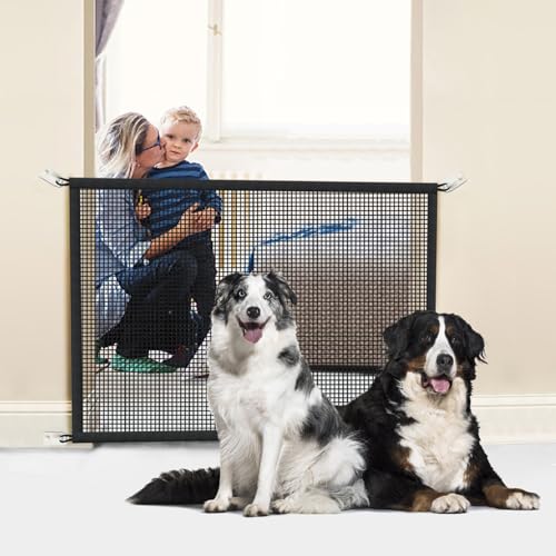 Cupount Dog Screen Mesh Gate installed near stairs