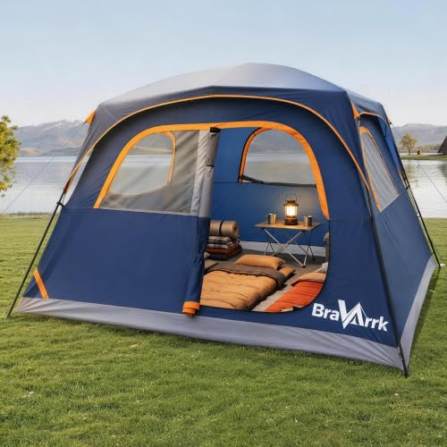 BravArrk 6 Person blue cabin tent exterior