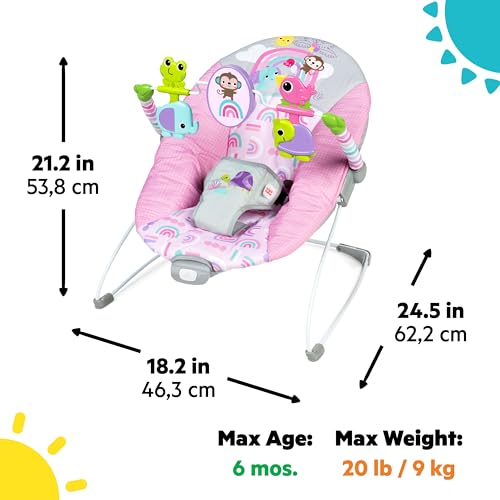 Side profile of Bright Starts Pink Paradise bouncer