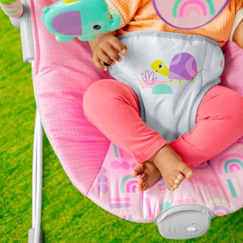 Bright Starts bouncer rainbow pattern fabric