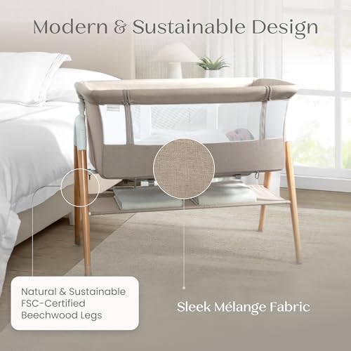 Full view of the bassinet with mattress pad visible