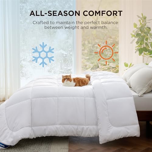 Bedsure white comforter on a queen bed
