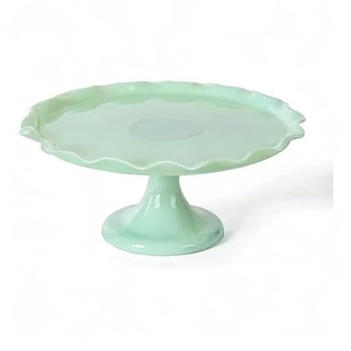 Martha Stewart jadeite milk glass cake stand on a table