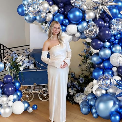 Assorted blue and silver latex balloons for parties