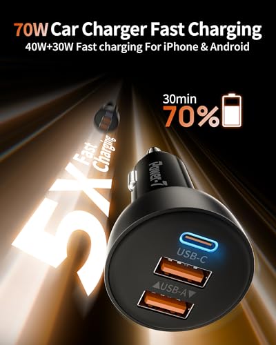Three port car charger design showing USB-C and USB-A slots