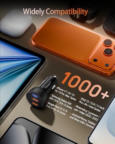 Compact black car charger profile view