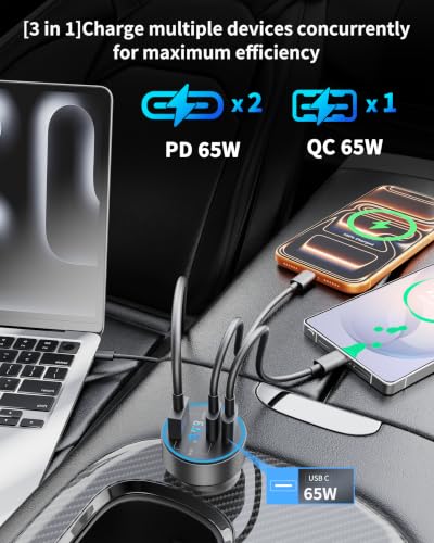 Three ports of JUNVANG 130W car charger