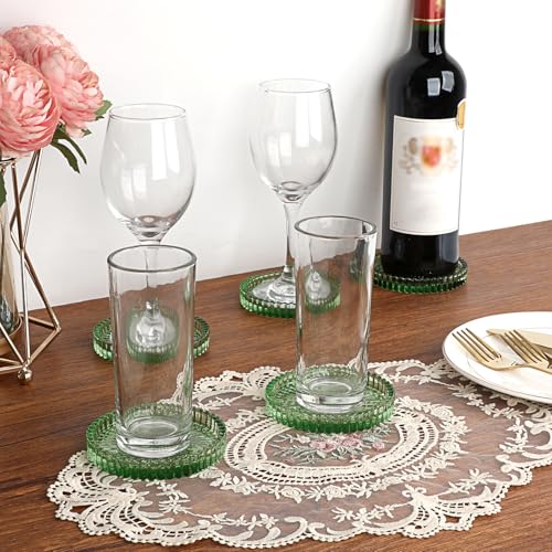 View of OGANAZI glass coasters with striped pattern