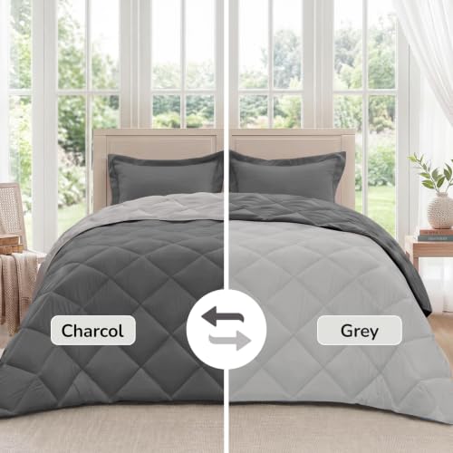 Top view of Downluxe reversible king comforter