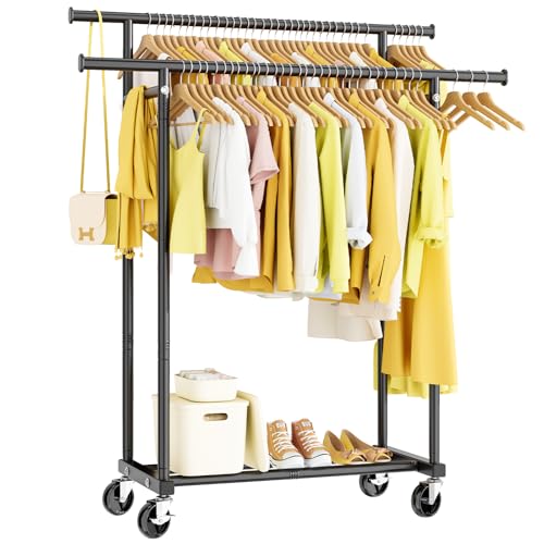HYSEYY Double Rods Rolling Clothing Rack in black