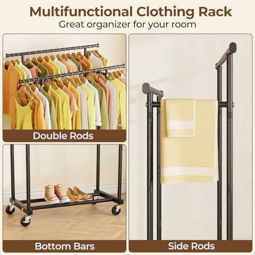 Close up of the top double hanging rods