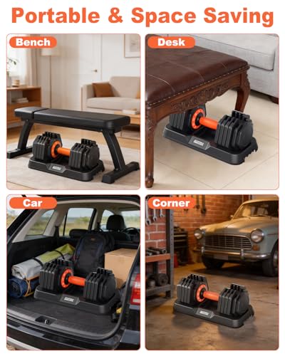 WLR dumbbell set showing compact footprint