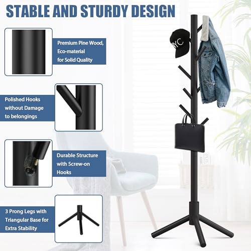 Haddockway wooden coat tree tripod base
