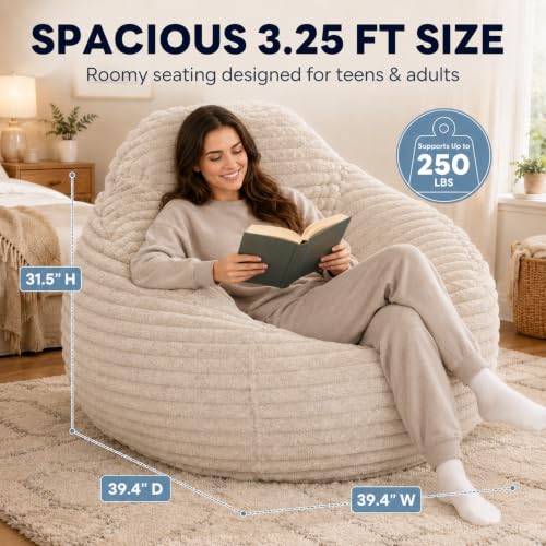 Faux fur bean bag chair from top angle