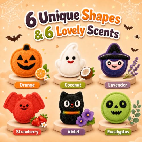 Six spooky shaped bath bombs in a gift box