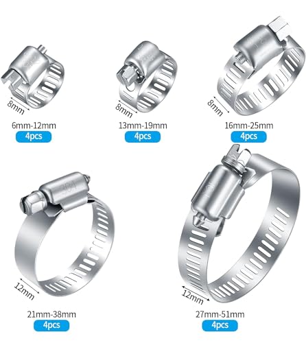 MUZHUPGUZ 20Pcs Adjustable Stainless Steel Hose Clamps Assortment Kit in storage box