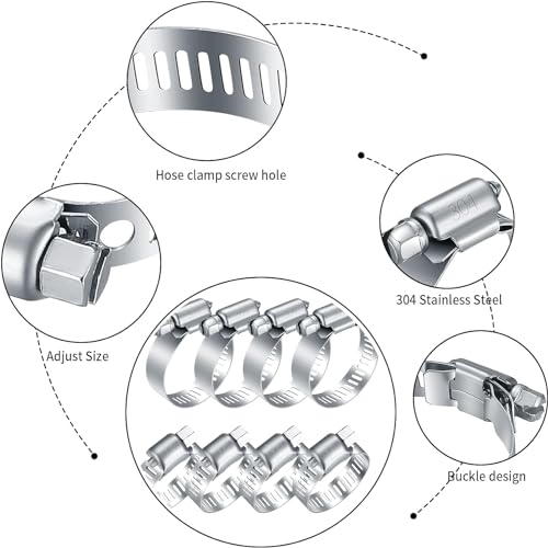 MUZHUPGUZ 20Pcs Adjustable Stainless Steel Hose Clamps Assortment Kit close up of sizes