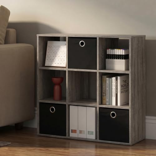 Furinno 9 Cube bookcase with fabric storage bins