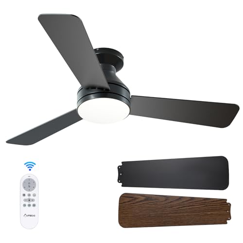 Amico 42 Inch Black Low Profile Ceiling Fan front view
