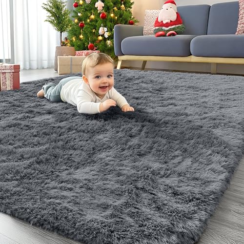 OLANLY 4x5.9 ft grey shaggy rug
