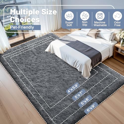 OLANLY grey area rug 4x5.9 ft