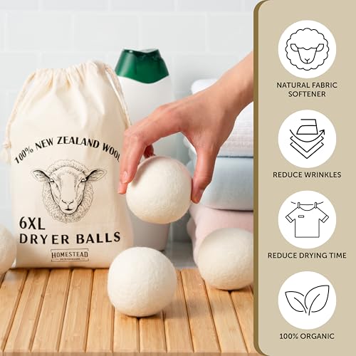 Wool dryer balls inside a laundry basket