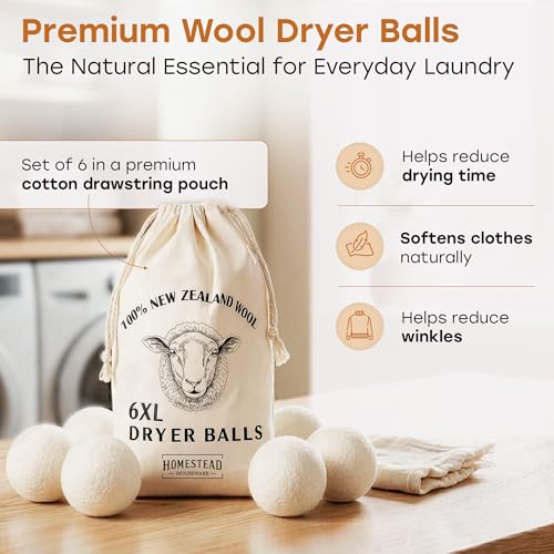 Six pack of natural wool laundry balls