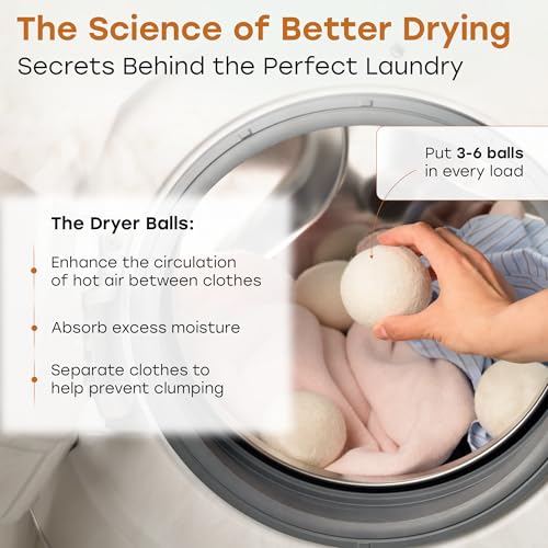 Homestead Houseware dryer balls next to laundry