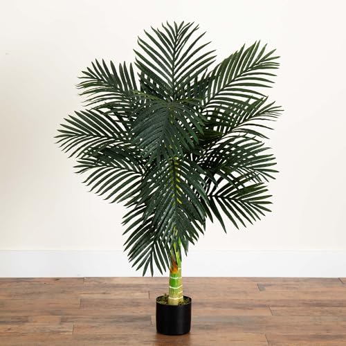 Top down view of lush palm leaves