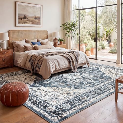 Low-profile blue rug pile detail