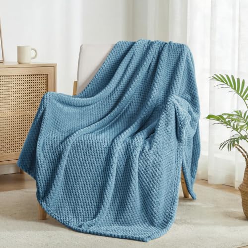 Exclusivo Mezcla waffle throw in Slate Blue
