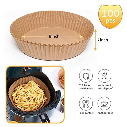 Close up of round brown air fryer paper liner