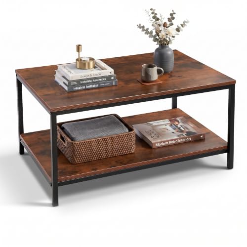 SUPER DEAL 2-Tier Industrial Coffee Table rustic brown finish