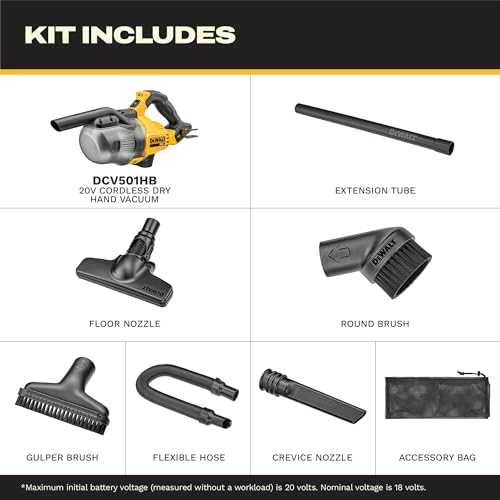 Yellow DEWALT vacuum canister and filter details