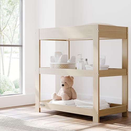 Graco Customizable Changing Table with Changing Pad Driftwood storage shelves