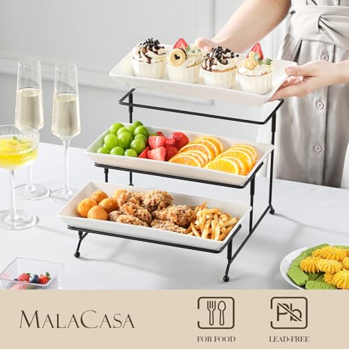 MALACASA 3 Tier Serving Trays folded metal stand