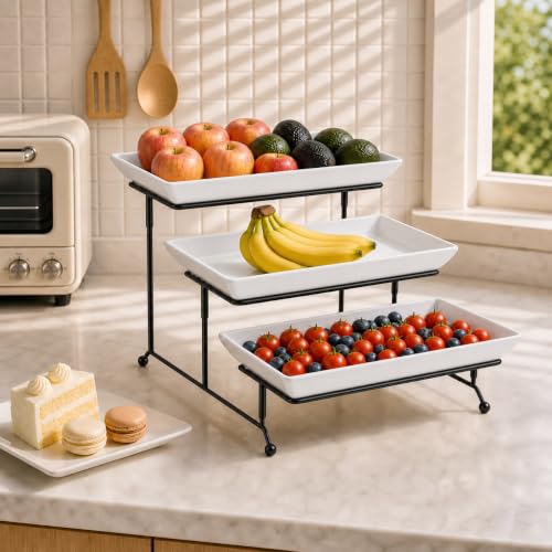 MALACASA 3 Tier Serving Trays tabletop setup