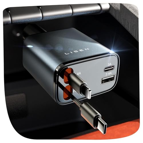 LISEN 84W 4-in-1 retractable car charger in grey