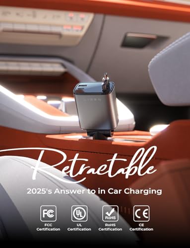 Close up of LISEN car charger retractable cable heads