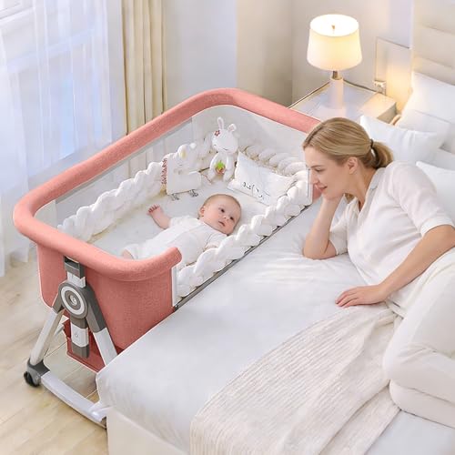 Nawahev 3-in-1 baby bassinet pink view
